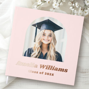 Elegant arch graduate photo retro name class pink foil guest book 