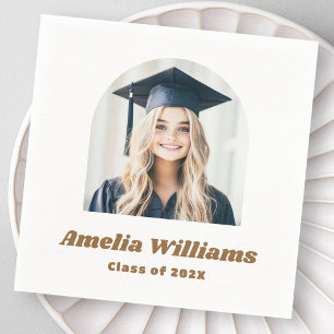 Elegant arch graduate photo retro name class white napkins
