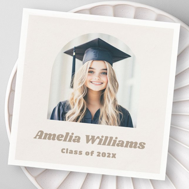 Elegant arch graduate photo retro name neutral napkins (Elegant arch graduate photo retro name neutral napkins)