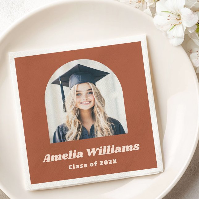 Elegant arch graduate photo retro name terracotta napkins (Elegant arch graduate photo retro name terracotta napkins)