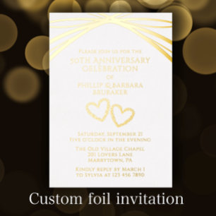 Elegant Arch Heart Golden 50th Wedding Anniversary Foil Invitation