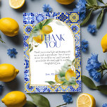 Elegant Arch Italian Blue Tile Lemon Bridal Shower Thank You Card<br><div class="desc">Mediterranean-inspired design with bright blue and yellow Italian Amalfi coast-style tiles with watercolor-painted lemons and faux gold glitter arched frame.</div>