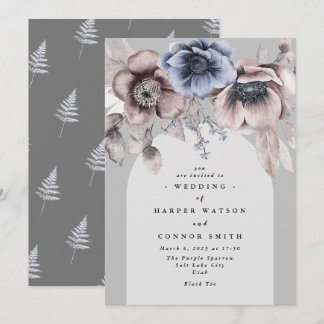 Elegant Arch Light Winter Gray Floral Wedding Invitation