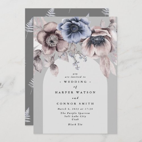 Elegant Arch Light Winter Gray Floral Wedding Invitation