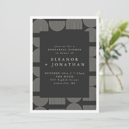 Elegant Arch Lines Black White Rehearsal Dinner Invitation