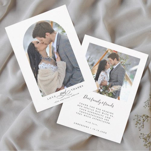 Elegant Arch Love and Thanks 2 Photo Wedding Thank You Card