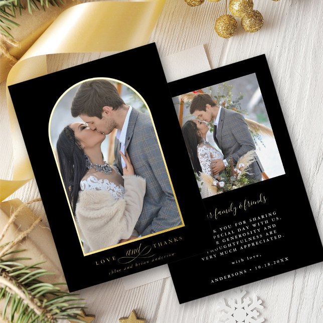 Elegant Arch Love & Thanks Photo Wedding Thank You Foil Invitation (Front & Back)