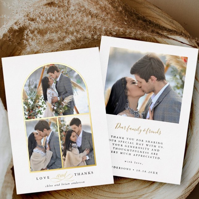 Elegant Arch Love & Thanks Photo Wedding Thank You Foil Invitation (Front & Back)