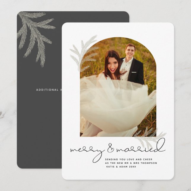 Elegant Arch | Merry & Married Modern Spruce Holiday Card (Front/Back)