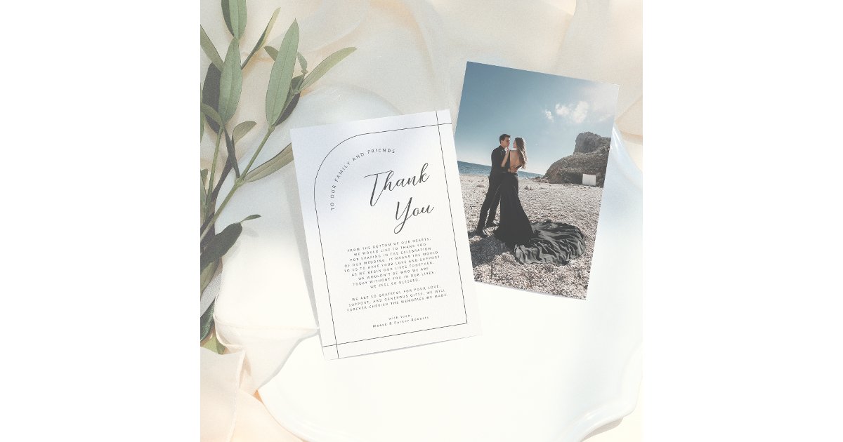 Elegant Arch & Modern Calligraphy Photo Wedding Thank You Card | Zazzle