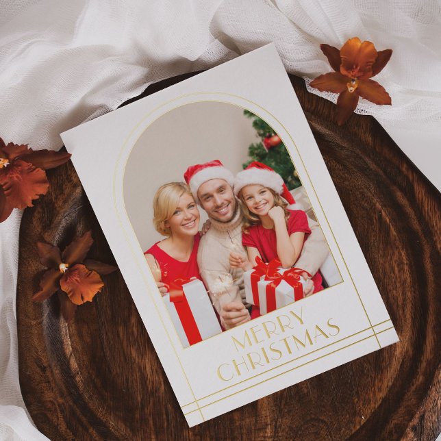   Elegant Arch Personalized Family Photo Christmas Foil Holiday Card (Creator Uploaded)