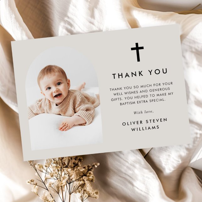 Elegant Arch Photo Baptism Thank You Card (Creator Uploaded)