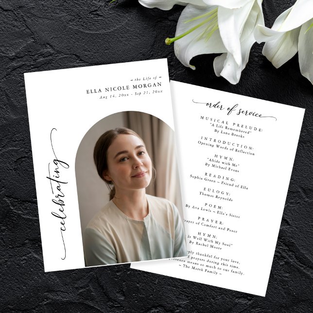 Elegant Arch Photo Celebration of Life Funeral Program (Creator Uploaded)