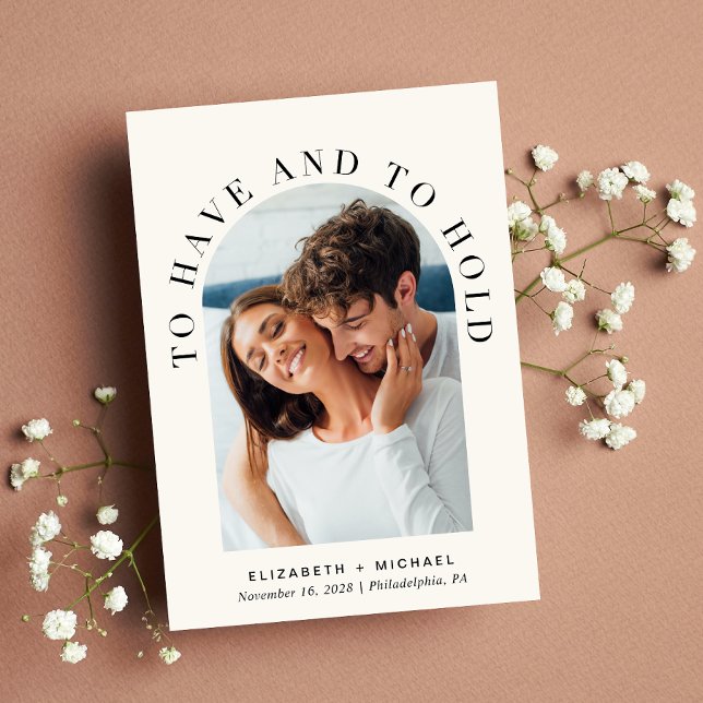Elegant Arch Photo Cream Wedding Invitation (Celebrate your love story with an invitation showcasing your favorite photo in an elegant arch frame)