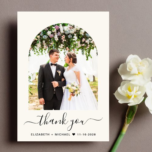 Elegant Arch Photo Cream Wedding Thank You Card