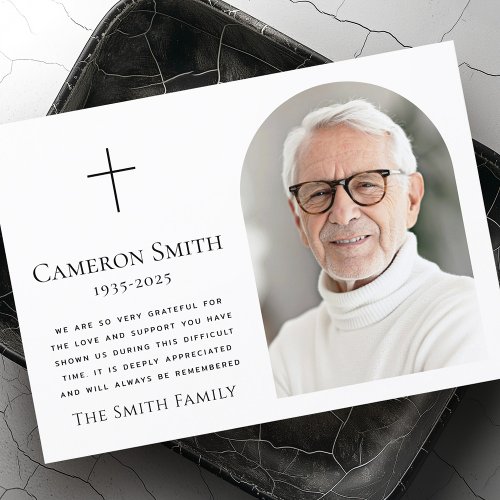 Elegant arch photo cross funeral sympathy thank you card