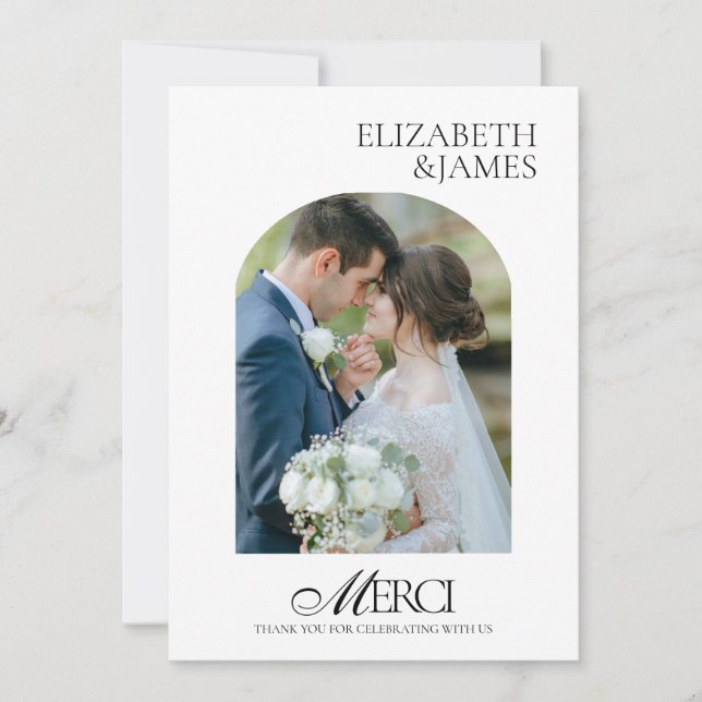 Elegant Arch Photo Frame Wedding Thank You Card (Front)