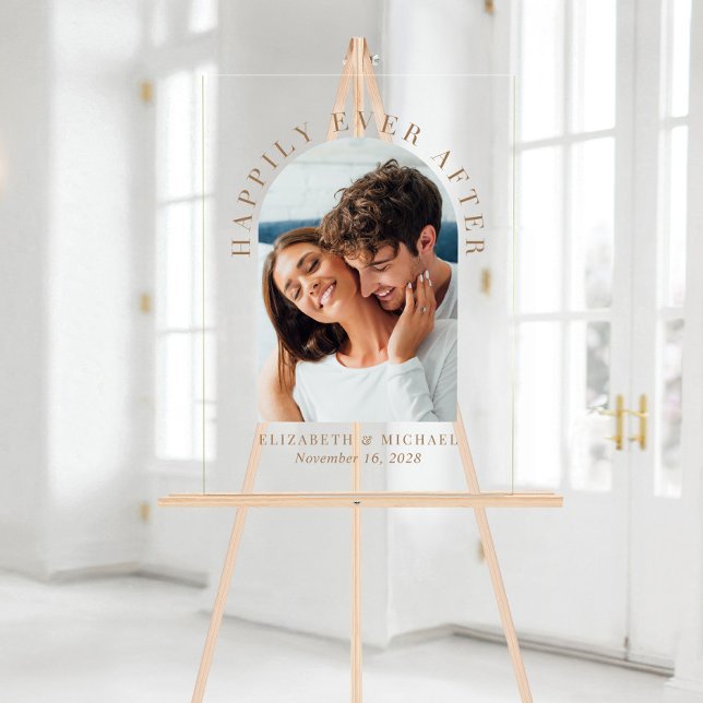 Elegant Arch Photo Gold Wedding Welcome Acrylic Sign (Creator Uploaded)