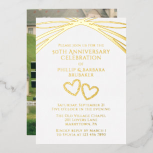 Elegant Arch Photo Golden 50th Wedding Anniversary Foil Invitation