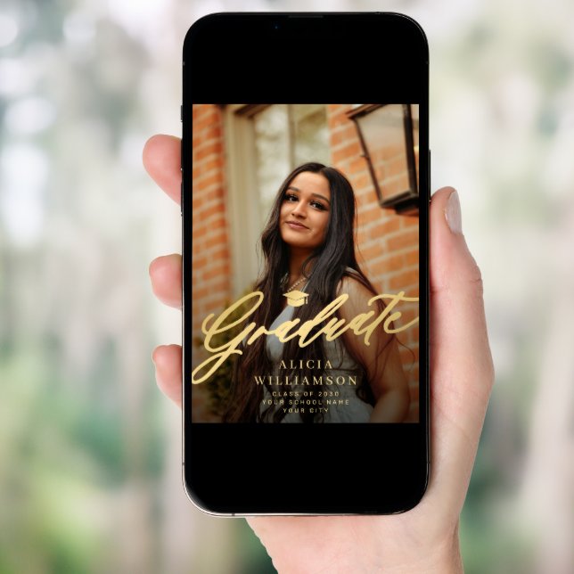 Elegant arch photo graduation party invitation (Front Digital)