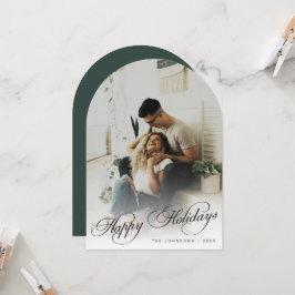 Elegant Arch Photo Green Christmas Holiday Card