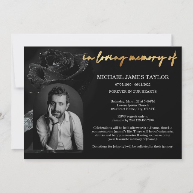 Elegant Arch Photo In Loving Memory Funeral  Invitation (Front)