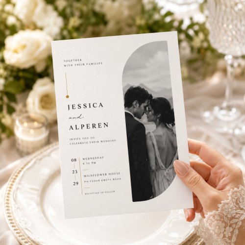 Elegant Arch Photo Minimalist Wedding Invitation