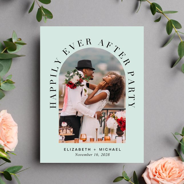 Elegant Arch Photo Mint Wedding Reception Invite (Creator Uploaded)