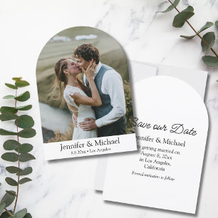 elegant arch photo modern minimal script wedding save the date