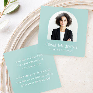Elegant arch photo modern professional aqua blue raised spot UV business card