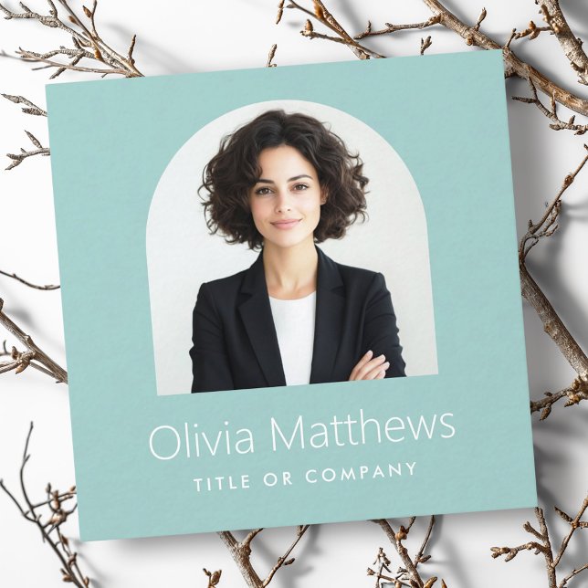 Elegant arch photo modern professional aqua blue  square business card (Elegant arch photo modern professional aqua blue square business card)