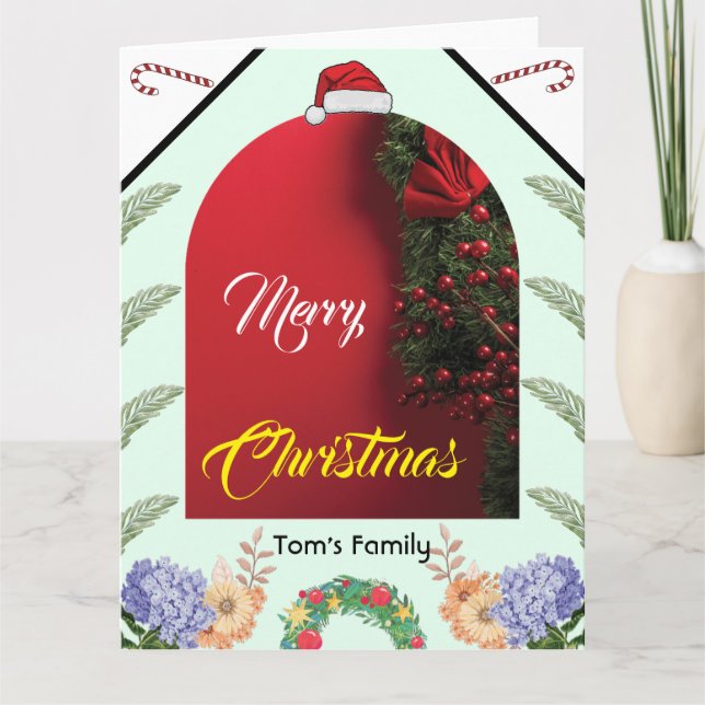 Elegant arch photo pastel modern merry christmas card (Front)