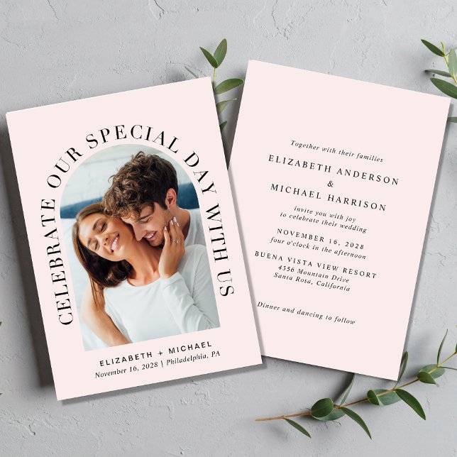 Elegant Arch Photo Pink Wedding Invitation (Creator Uploaded)