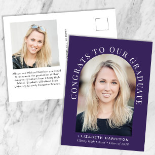 Elegant Arch Photo Purple Graduation Announcement Postcard
