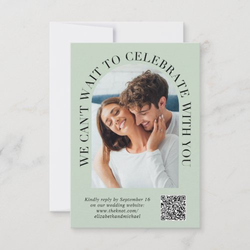 Elegant Arch Photo QR Code Sage Green Wedding RSVP Card