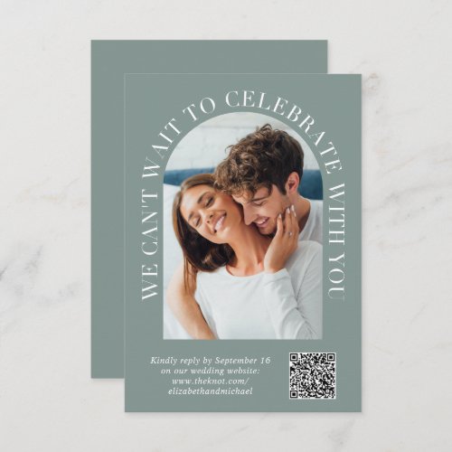 Elegant Arch Photo QR Code Sage Wedding RSVP Card