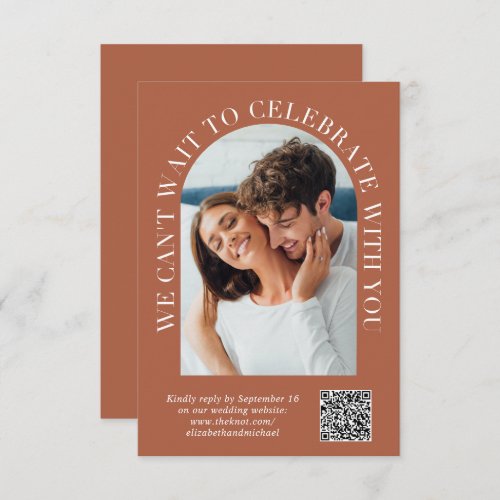 Elegant Arch Photo QR Code Terracotta Wedding RSVP Card
