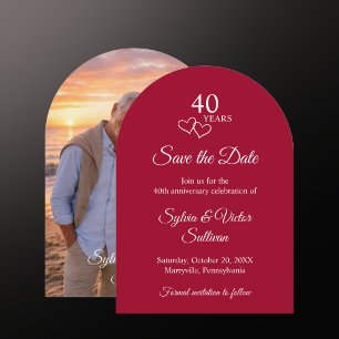 Elegant Arch Photo Red 40th Wedding Anniversary Save The Date