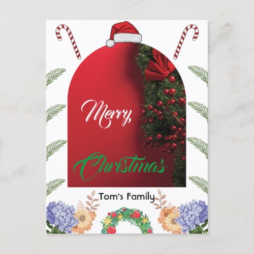 Elegant arch photo red modern merry christmas holiday postcard