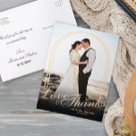 Elegant Arch Photo Script Modern Love Thanks Postcard<br><div class="desc">Stylish Modern Custom Photo Vertical Thank You Postcard, designed with white romantic script text Love and Thanks over a black gradient on a vertical photograph. The simple design features a double arch, which represents two persons becoming one in their life together. You can easily personalize this template online with our...</div>