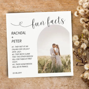 Elegant Arch Photo Script White Fun Facts Wedding Napkins