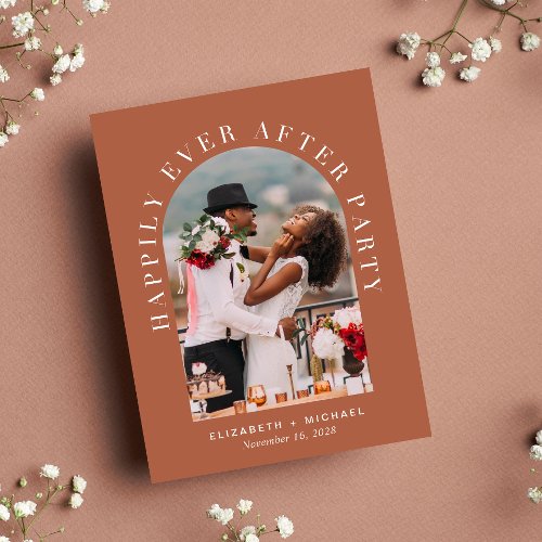 Elegant Arch Photo Terracotta Wedding Reception Invitation Postcard