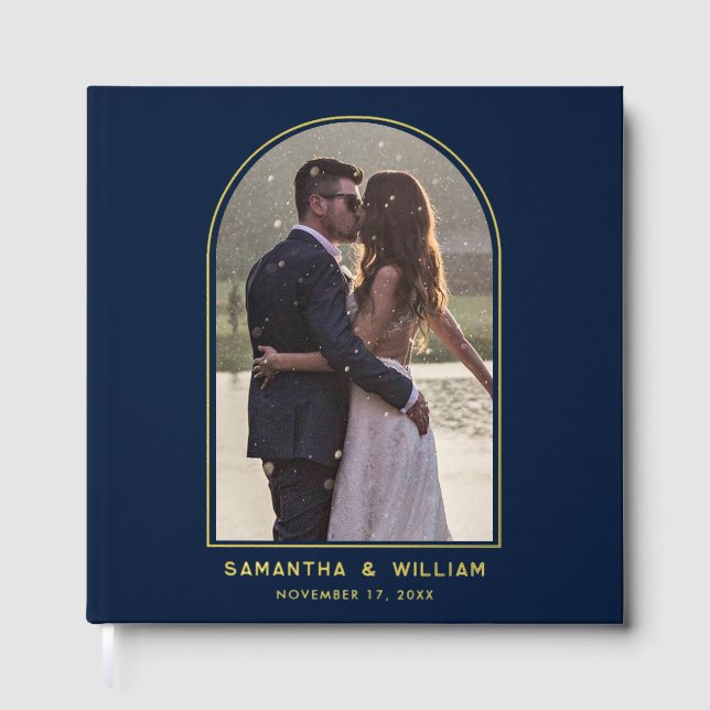 Elegant Arch Photo Typography Wedding Foil Guest Book (Front)