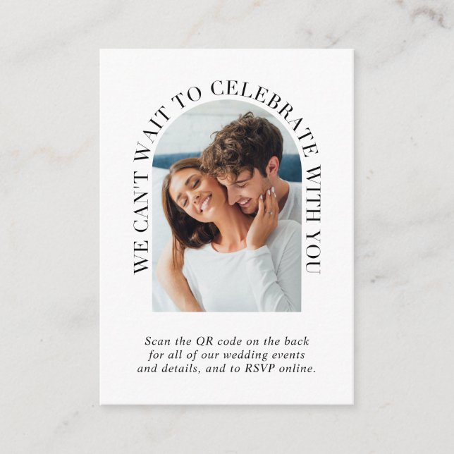 Elegant Arch Photo Wedding Details Website QR Code Enclosure Card (Front)