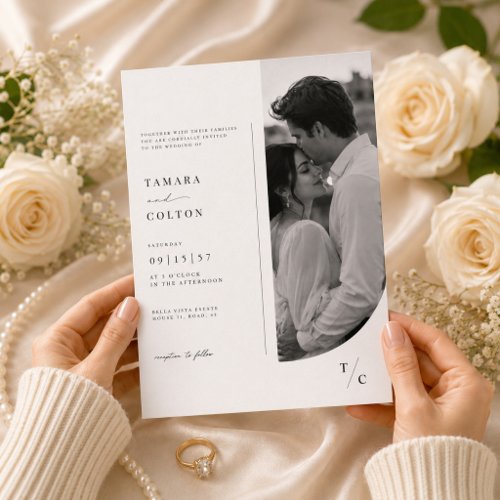 Elegant Arch Photo Wedding Invitation Template.