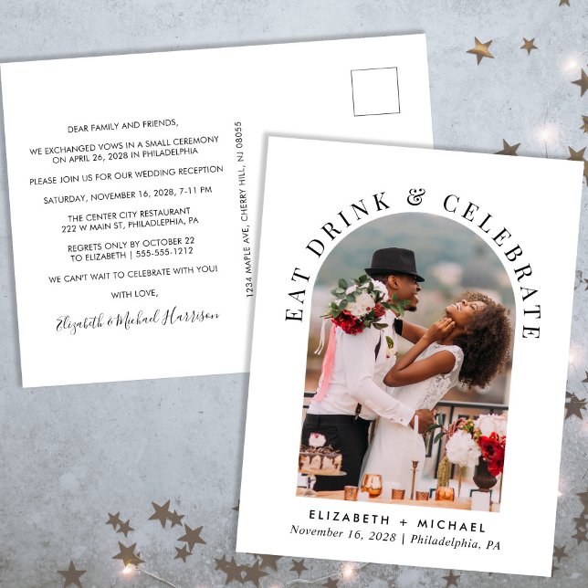 Elegant Arch Photo Wedding Reception Invitation Postcard (Creator Uploaded)