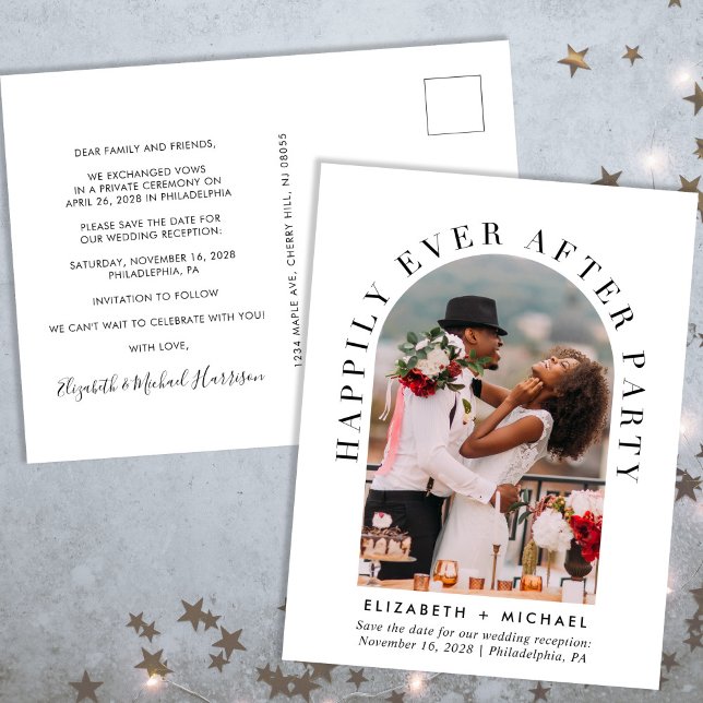 Elegant Arch Photo Wedding Reception Save The Date Announcement Postcard (Creator Uploaded)