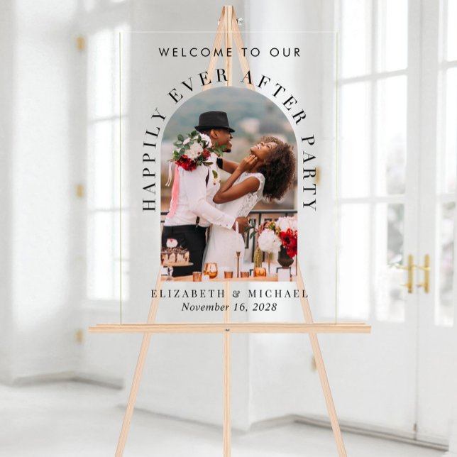 Elegant Arch Photo Wedding Reception Welcome Acrylic Sign (Creator Uploaded)