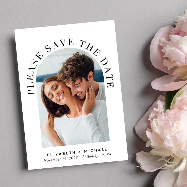 Elegant Arch Photo Wedding Save The Date (Celebrate your love story with a save the date showcasing your photo in an elegant arch frame)