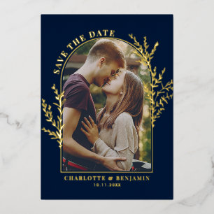 Elegant Arch Photo Wedding Save the Date Gold Foil Invitation
